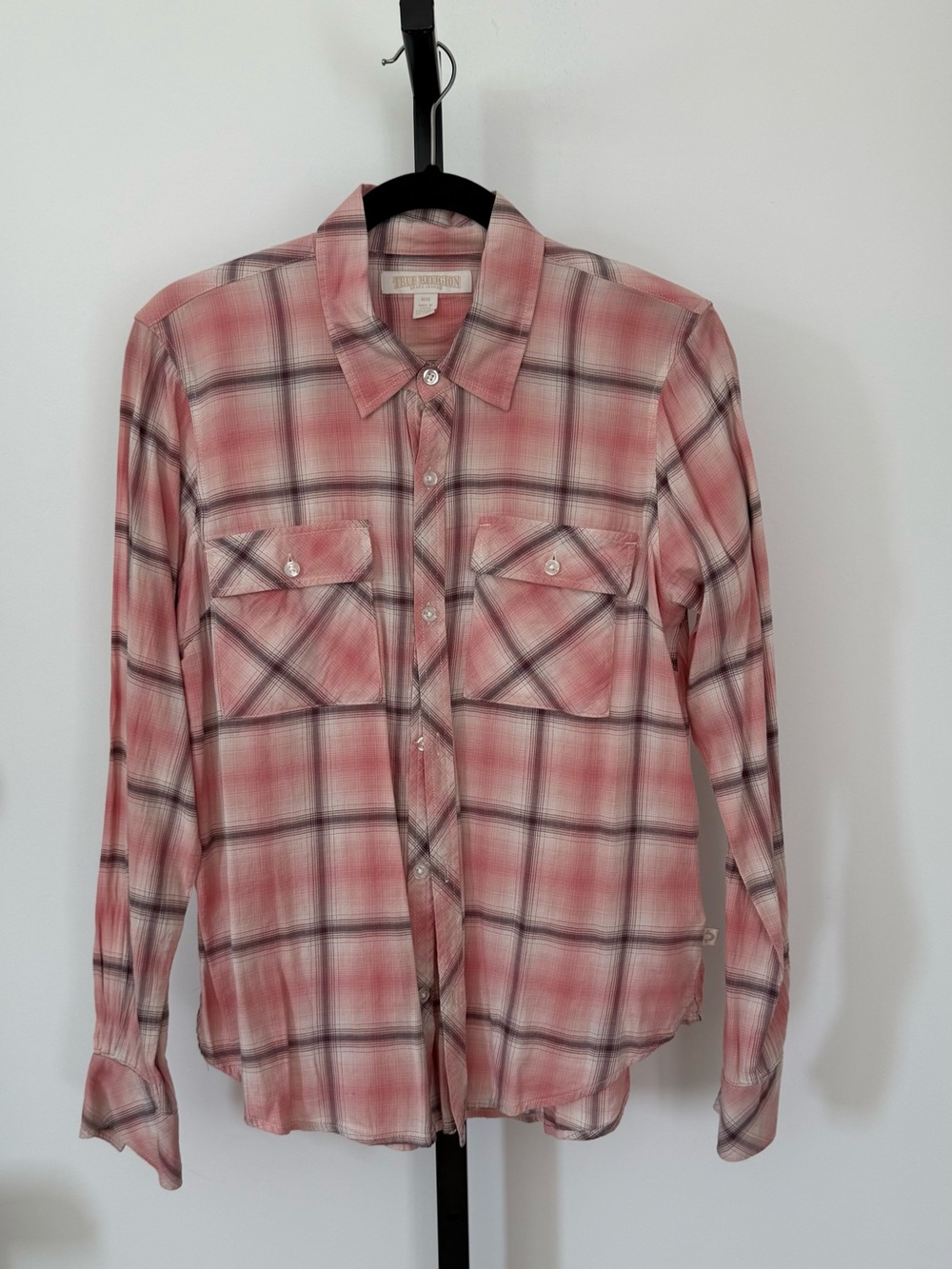 True Religion Pink Plaid Casual Button-Down Shirt